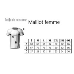 Grille de taille pour maillot de rugby femme personnalisable