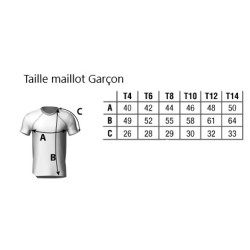 Grille de taille pour maillot rugby garçon personnalisable