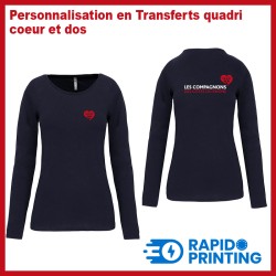 Tshirt bleu marine manches longues/femme/compagnon des côtes du rhone/achat/rapidoprinting