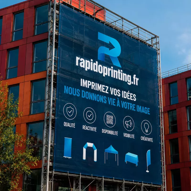 Giant advertising banner for scaffolding for outdoor advertising during work