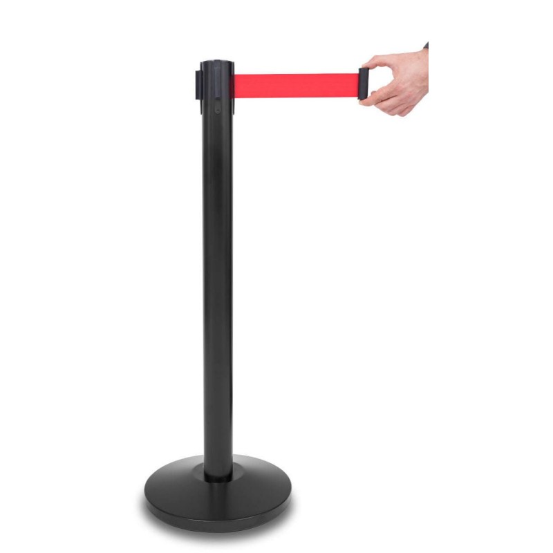 Barrière enrouleur file d'attente noir