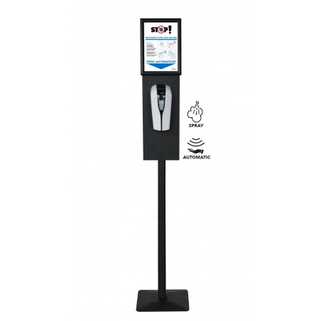 Distributeur gel hydro alcoolique automatique sur pied avec porte affiche A4