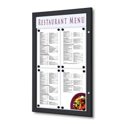 Porte menu mural extérieur restaurant lumineux LED noir (4 x A4)