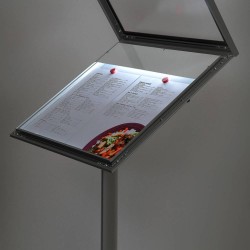 Porte menu sur pied argent format A3 avec éclairage LED pour restaurant